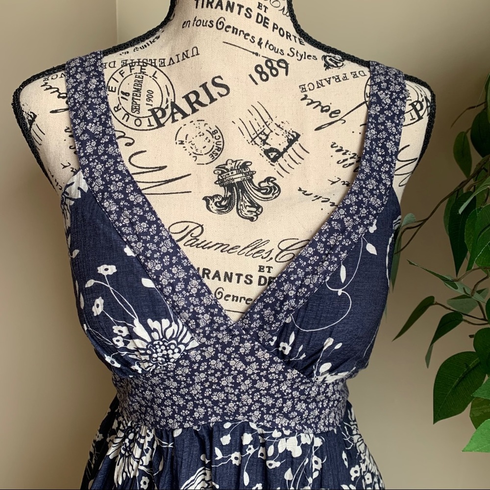 Forever 21 Sleeveless Blue White Floral Dress Sz L - Picture 2 of 9